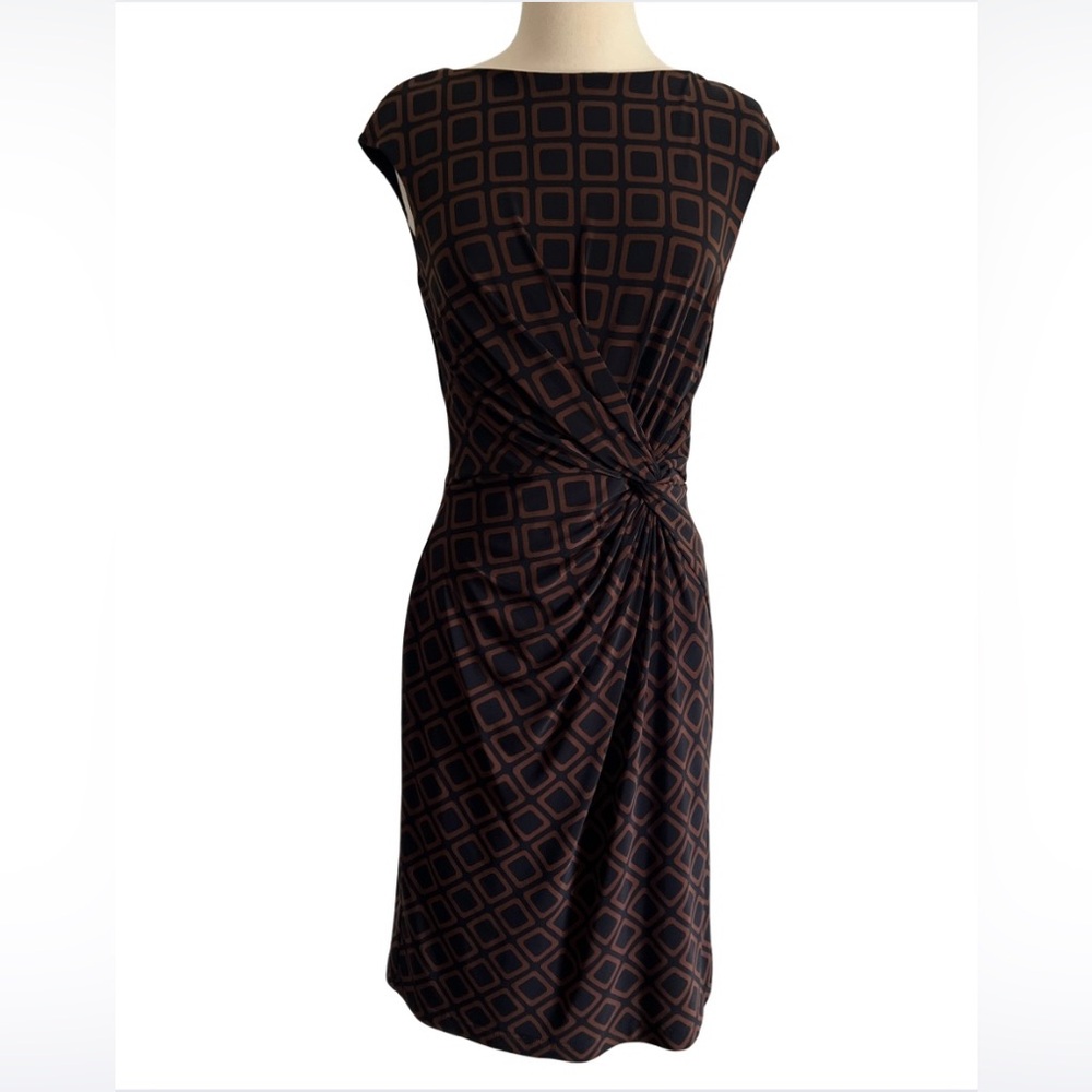 Lauren Ralph Lauren Black & Brown Twist Front Geometric Midi Dress